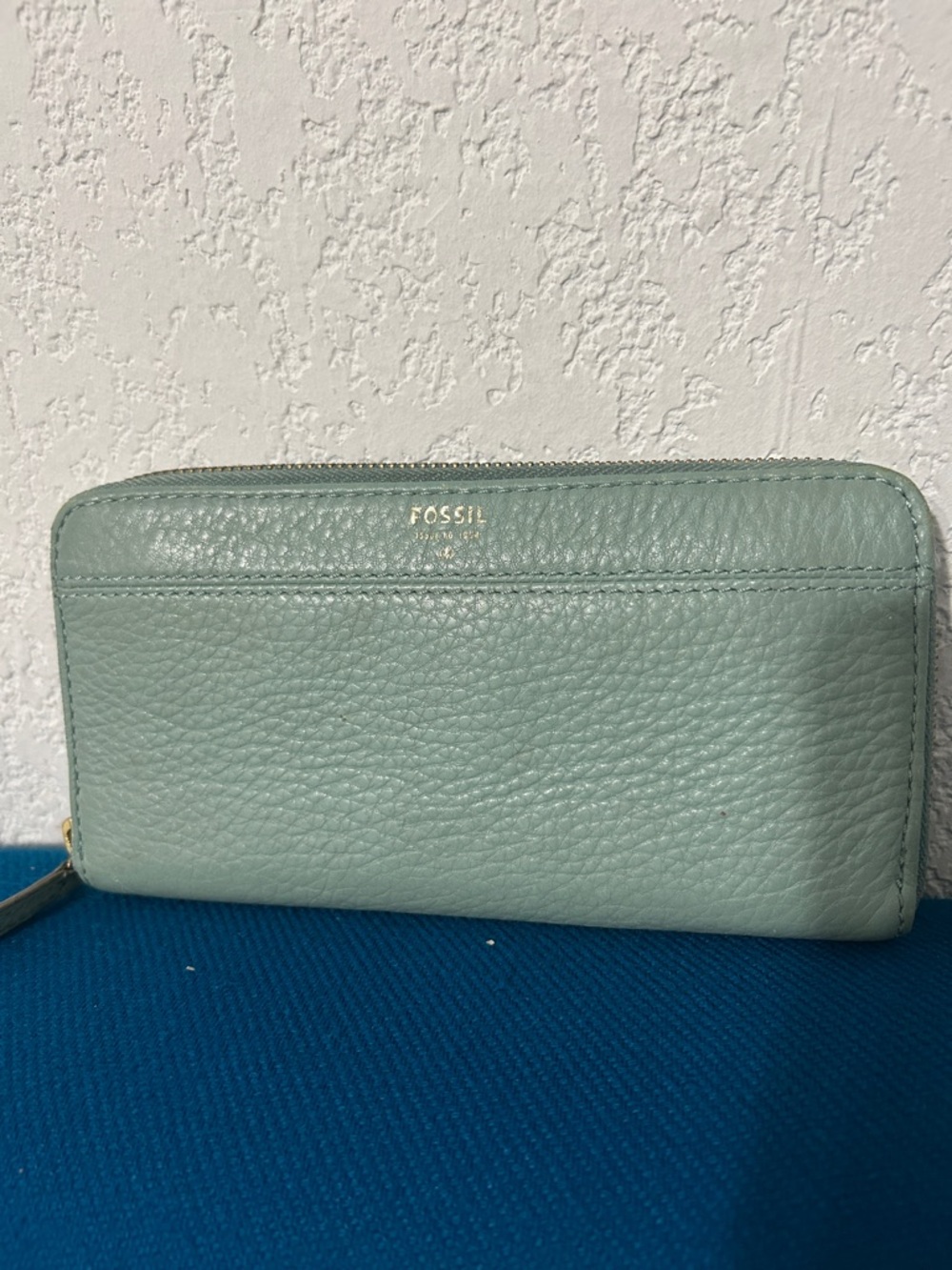 Fossil Pebbled Zip Wallet in Sage Green